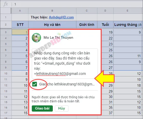 cách bàn giao công việc trong google sheets