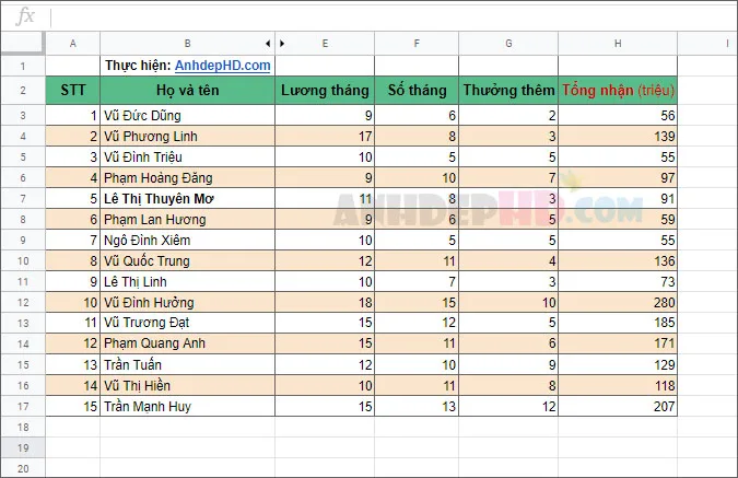 cách tô màu dòng đan xen nhau cho bảng tính google sheets