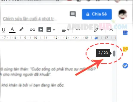 cách xem số lượng trang tài liệu và vị trí trang hiện tại trong Google Docs