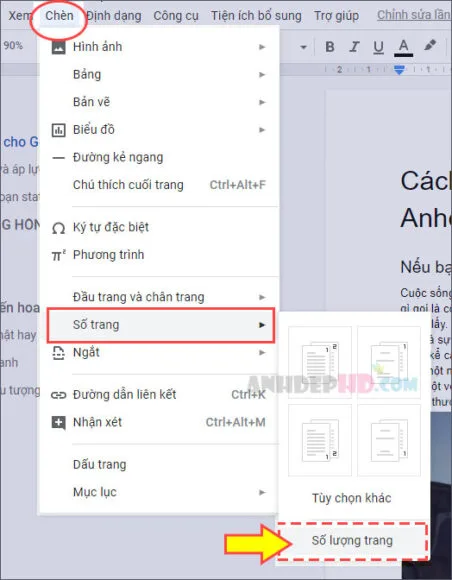 cách xem số lượng trang văn bản của google tài liệu