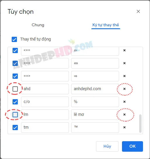 cách xóa hoặc tạm hủy ký tự thay thế trong Google Docs