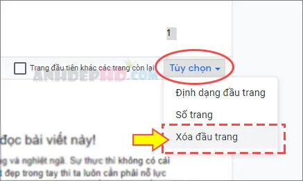 cách xóa số trang cho google tài liệu