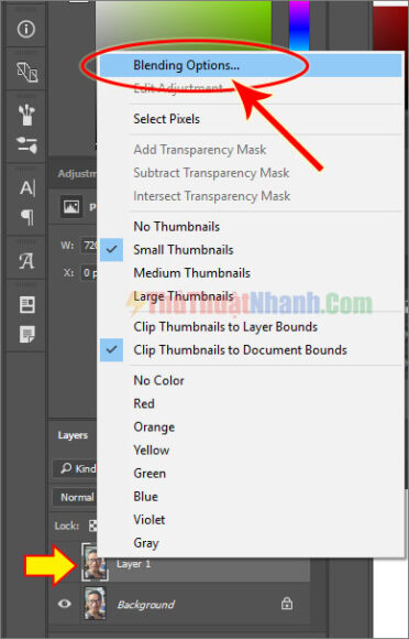 blending options ảnh trong pts