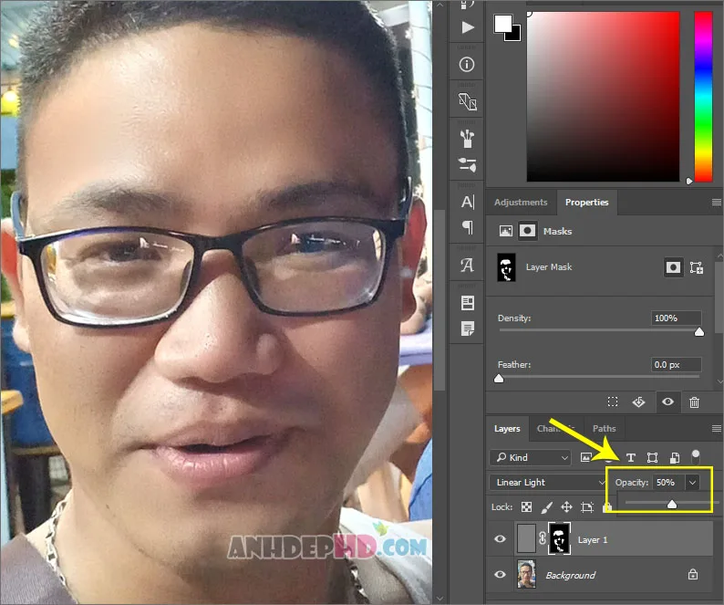 cách 1 làm mịn da mặt bằng photoshop