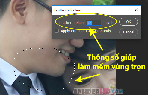 nhập thông số Feather làm mềm vùng chọn