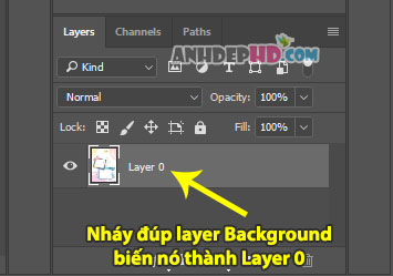 nháy đúp vào layer background biến nó thành layer 0