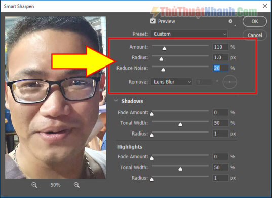 tùy chọn làm nét ảnh tự động với pts