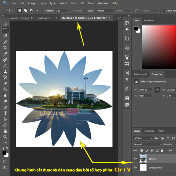 vùng ảnh đặc biệt được cắt và dán thành công sang tệp khác