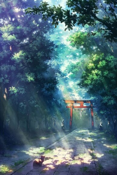ảnh anime phong cảnh thiên nhiên nắng chiếu trong khu rừng