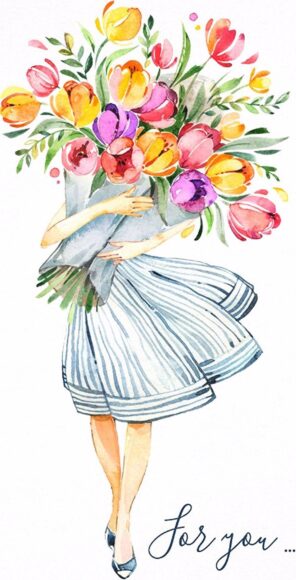 ảnh cô gái cùng bó hoa chúc mừng sinh nhật