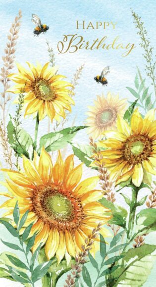 ảnh lời chúc mừng sinh nhật cùng hình vẽ hoa hướng dương rực rỡ