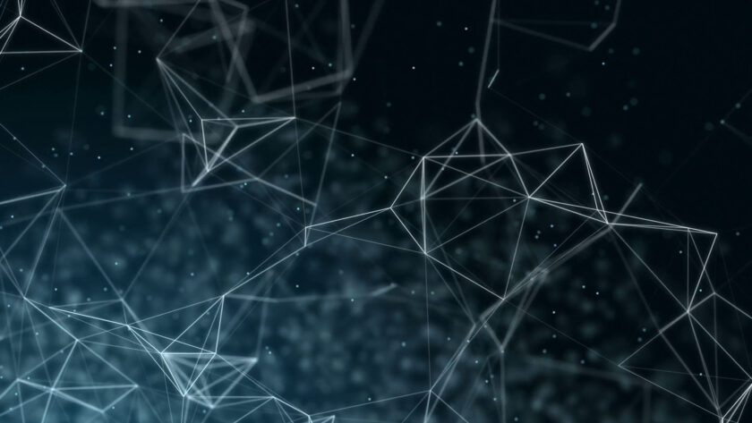 ảnh nền công nghệ với những điểm và đường nối nhau trong không gian lập thể