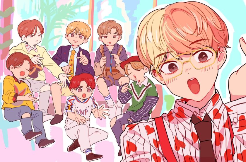 Hình ảnh anime BTS vui vẻ đáng yêu