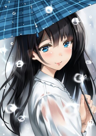 Hình ảnh anime cô gái tóc đen che ô