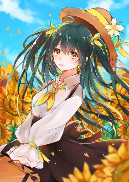 HÌnh ảnh anime cô gái trồng hoa hướng dương