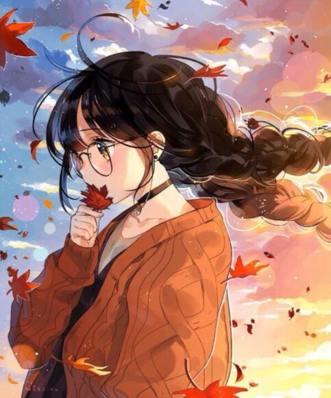 Hình ảnh anime girl đeo kính buồn