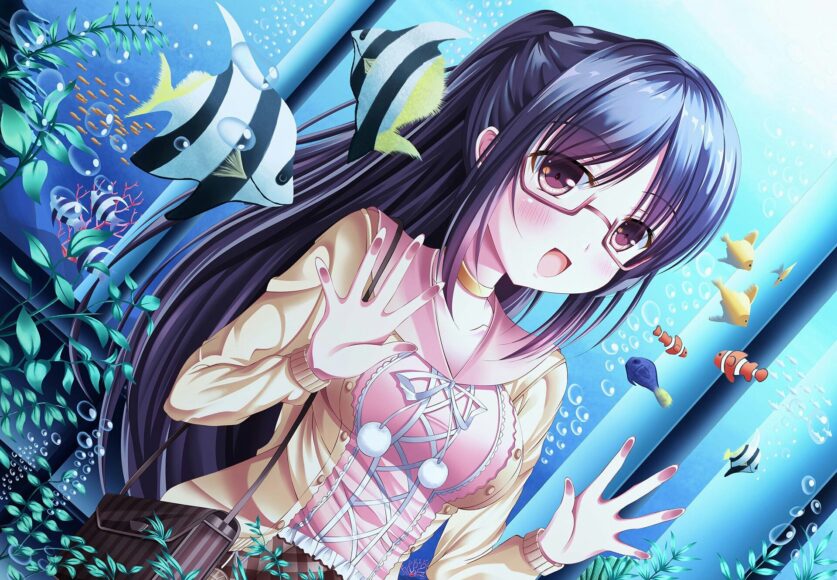 Hình ảnh anime girl đeo kính vui vẻ hoạt bát