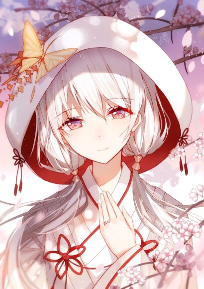 HÌnh ảnh anime girl tóc trắng xinh quyến rũ