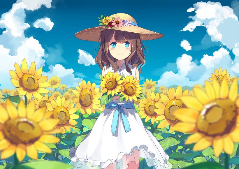 Hình ảnh anime girl trên cánh đồng hoa hướng dương