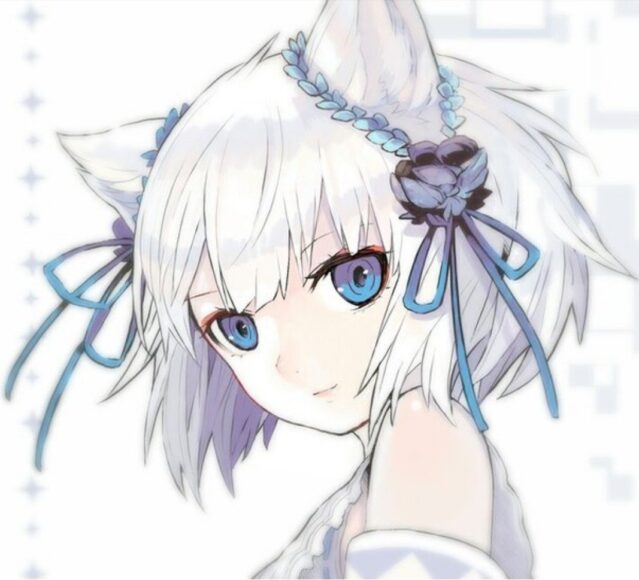 Hình ảnh anime mèo tóc trắng ánh mắt đầy mê hoặc
