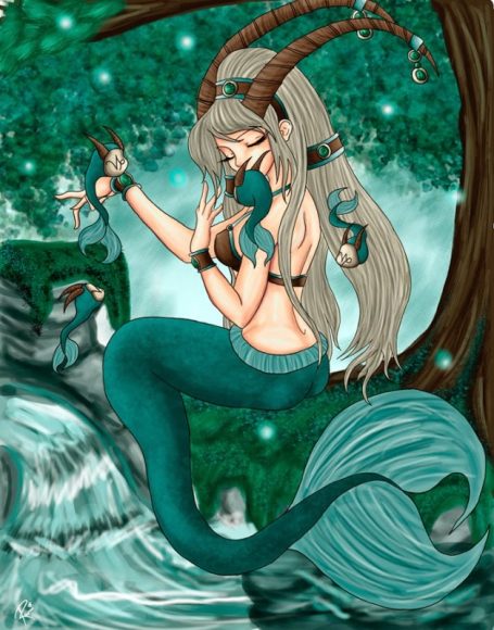 Hình ảnh cung Ma Kết nữ màu xanh lá