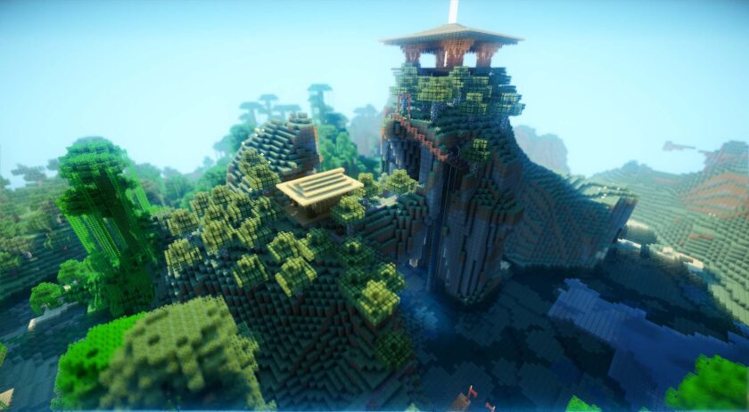 Hình ảnh minecraft 3D ngôi nhà trên đỉnh đồi