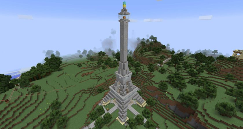 Hình ảnh minecraft 3D tháp effent giữa rừng