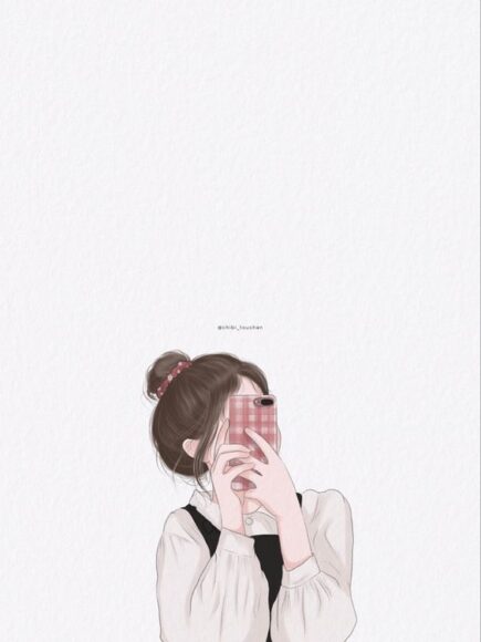 hình avatar che mặt nữ cầm điện thoại