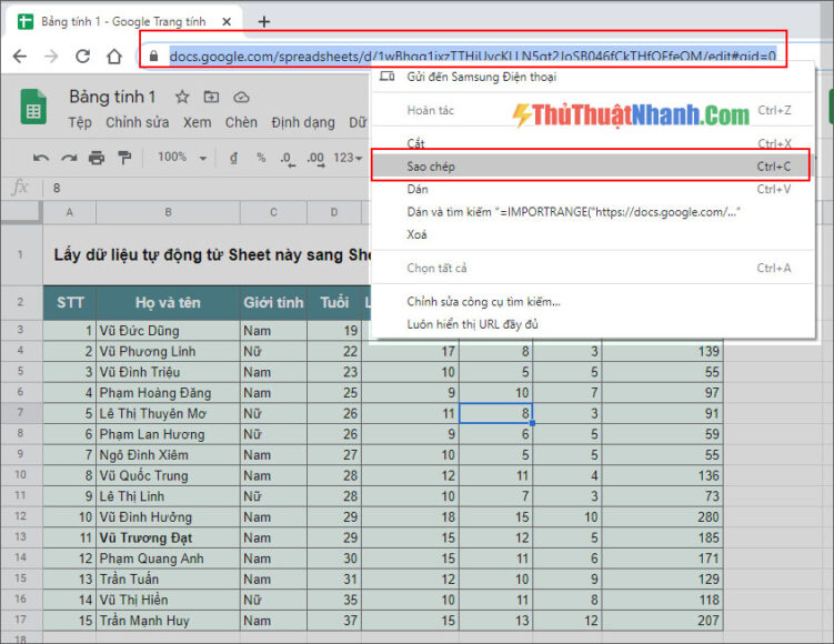 copy toàn bộ đường dẫn của bảng tính 1