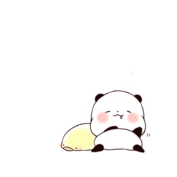 hình ảnh gấu trúc chibi đáng yêu đang ngủ cùng gà con