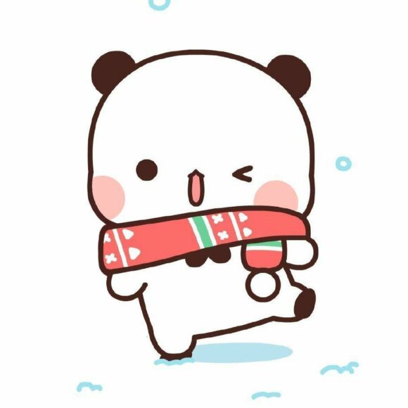 hình ảnh gấu trúc chibi quàng khăn len ấm áp mùa đông tuyết rơi