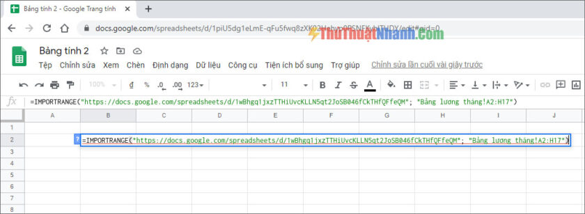 nhập vào công thức lấy dữ liệu của hàm importrange