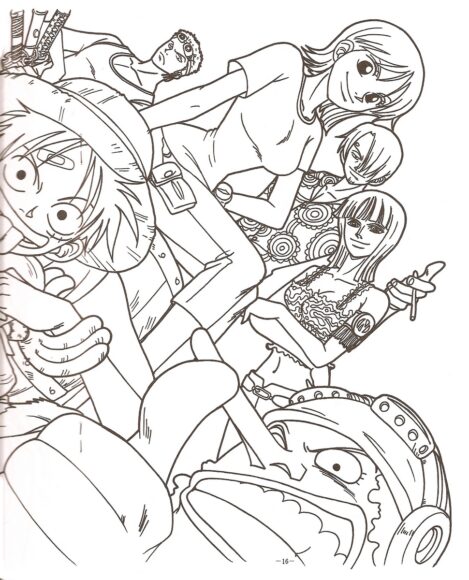 Tranh tô màu One Piece băng Mũ Rơm đang thể hiện cá tính