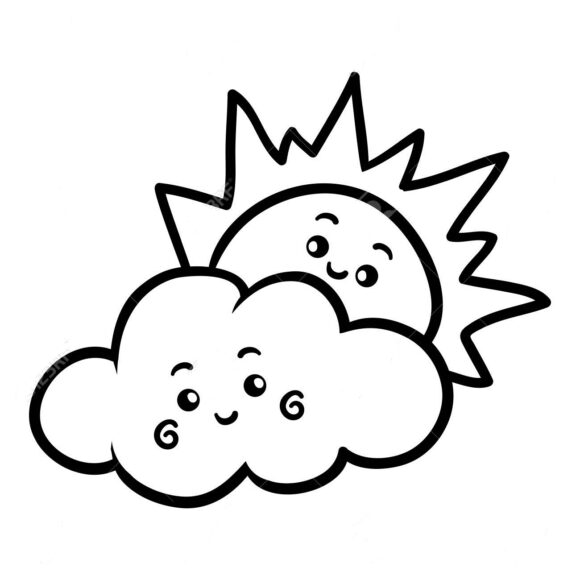 Coloring book, Sun and cloud with a cute face