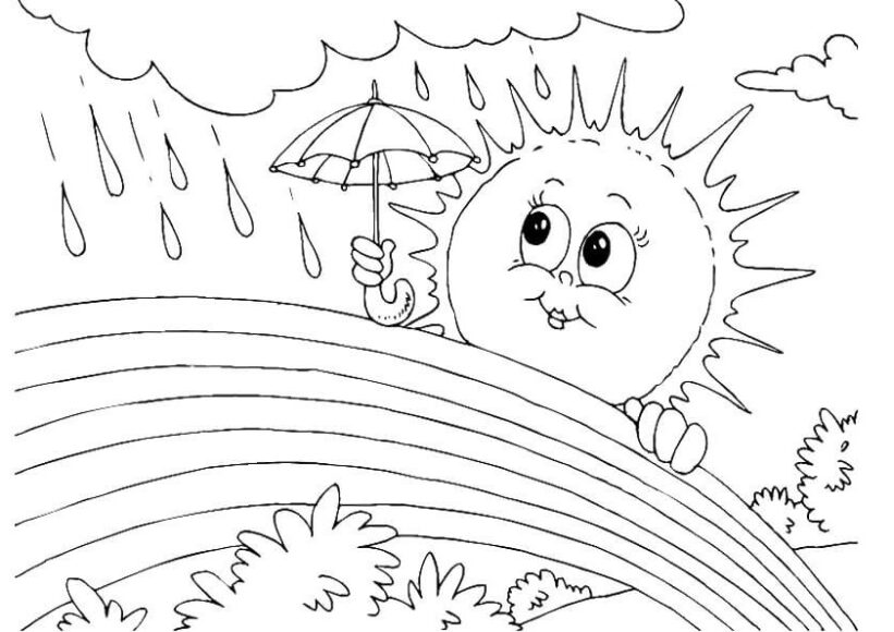 Tranh tô màu ông mặt trời và đám mây đáng yêu