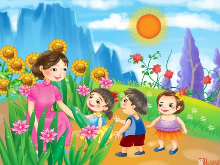 hình ảnh cô giáo và học sinh trong tranh vẽ