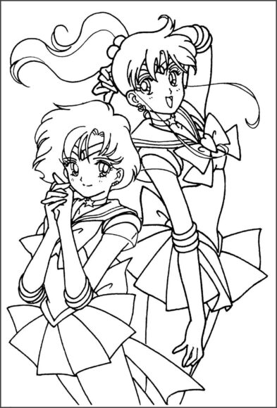 Tranh tô màu cho bé hình thuỷ thủ Mặt Trăng