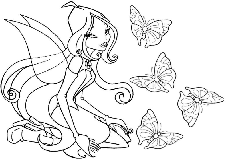 Tranh tô màu công chúa Winx và những con bươm bướm