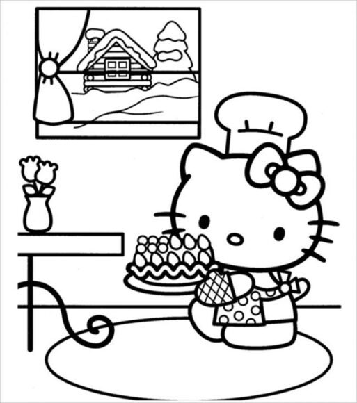 Tranh tô màu Hello Kitty làm đầu bếp