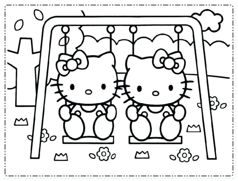 Tranh tô màu Hello Kitty ngồi xích đu