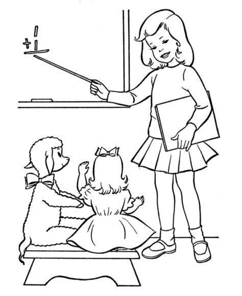 Hình vẽ đen trắng cô giáo và học sinh