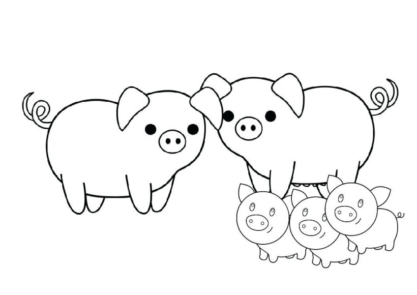 Hình vẽ gia đình nhà lợn cho bé tô màu