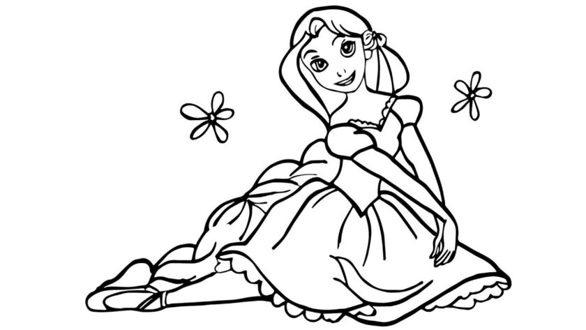Mẫu tranh tô màu công chúa tóc mây cho bé tập tô