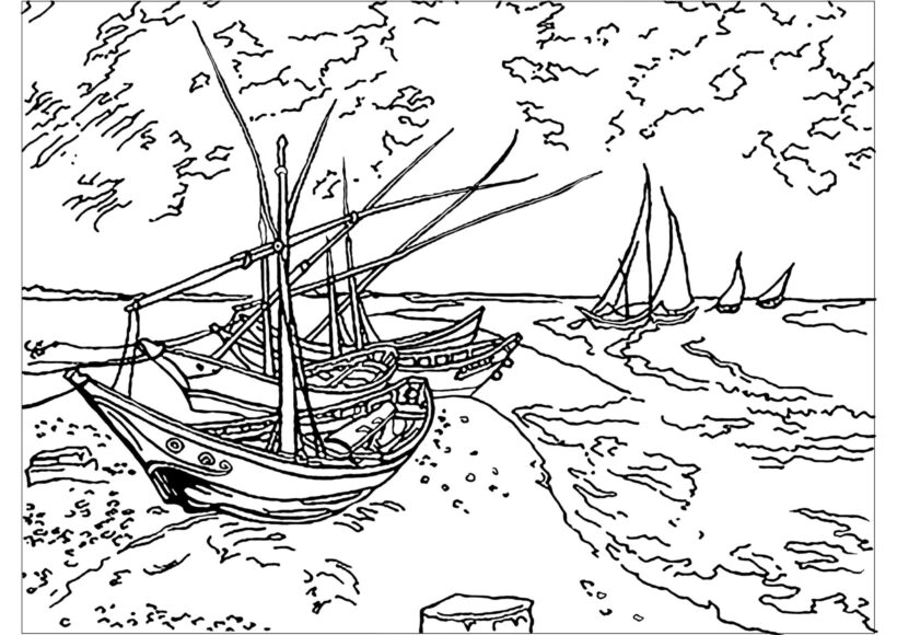 Tranh tô màu cảnh biển hình những con thuyền buồm