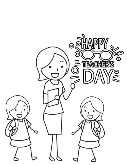 Tranh tô màu cô giáo và học sinh trong ngày nhà giáo Việt Nam