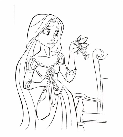 Tranh tô màu công chúa tóc mây và chiếc vương miện
