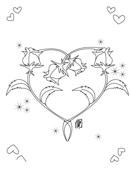 Tranh tô màu hình trái tim được tạo lên từ những cành hoa hồng