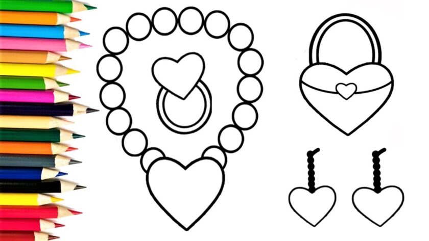 Tranh tô màu hình trái tim trên các đồ trang sức