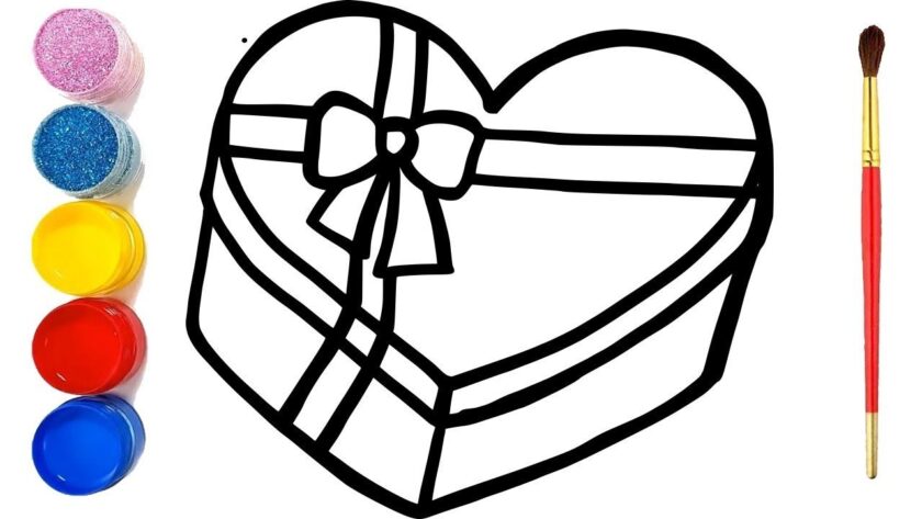 Tranh tô màu hộp quà hình trái tim