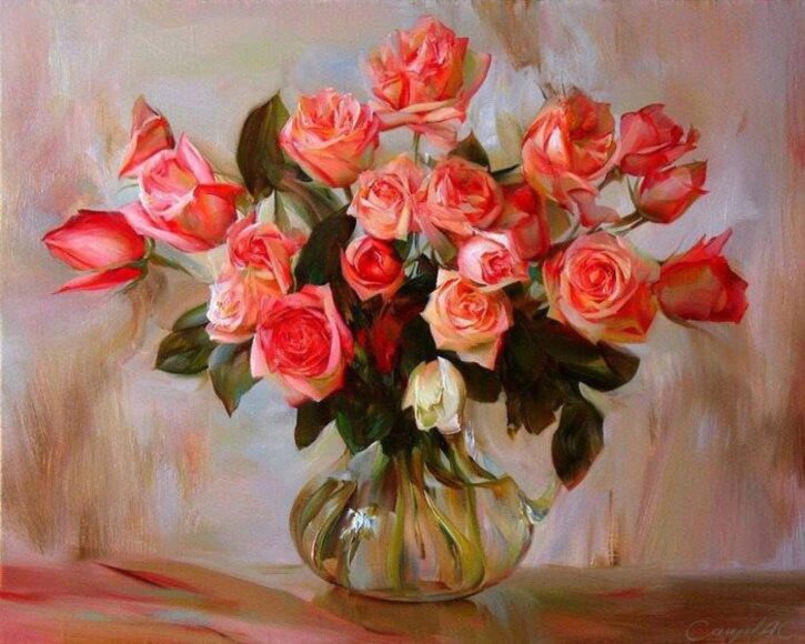 tranh vẽ hoa hồng tĩnh vật